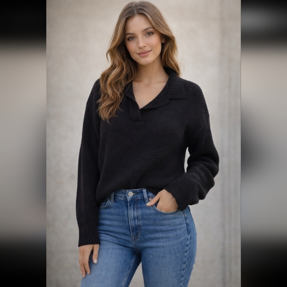 Grace Karin Black V-Neck Cropped  Knit Sweater, Women’s Size L